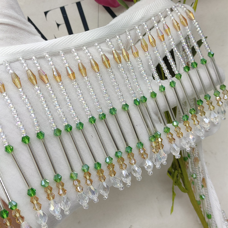 Vintage Sewing Textile - 45x8cm Handmade Glass Crystal Beaded Tassel